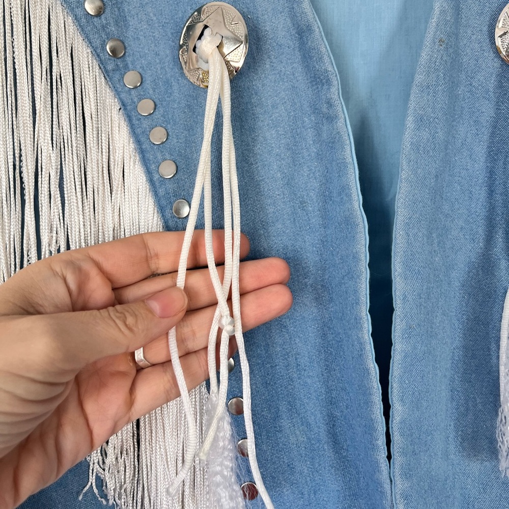 Epic Vintage Blue Denim Fringe Western Vest. Made in Canada - Picture 4 of 13